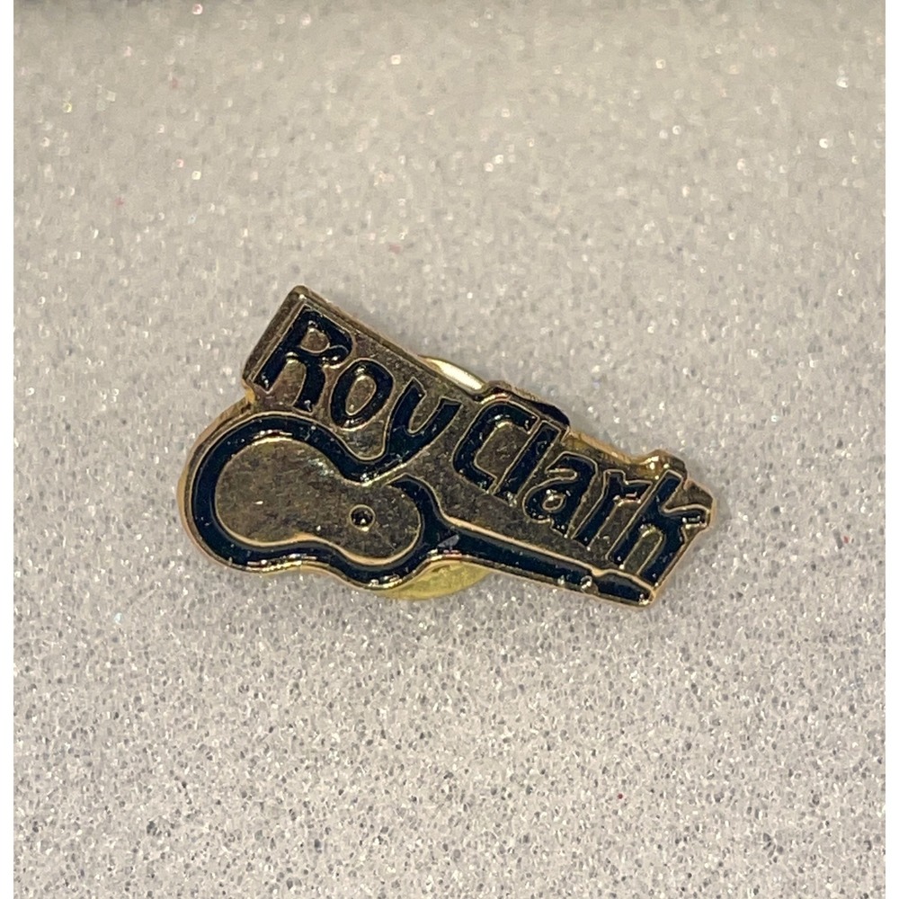 Roy Clark Guitar‎ Black Gold tone Lapel Pin Vintage Music Memorabilia